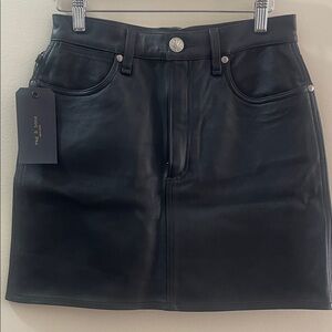 rag & bone Black Leather Mini Skirt with Five-Pocket Detail